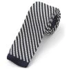 Navy Blue & White Diagonal Striped Polyester Knitted Tie