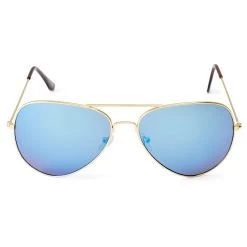 Gold-Tone & Light Blue Aviator Sunglasses