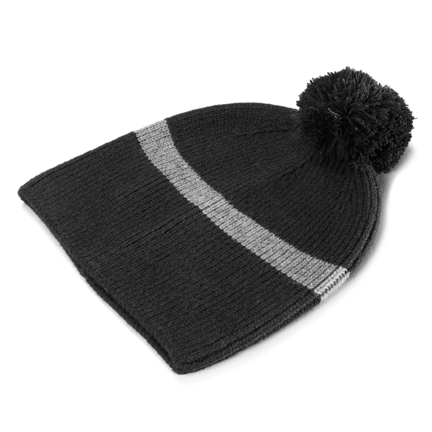 Montagna | Black & Camouflage Grey Fine Knitted Beanie With Tassel - Image 7