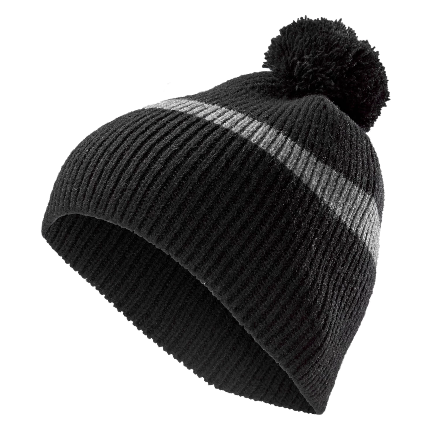 Montagna | Black & Camouflage Grey Fine Knitted Beanie With Tassel