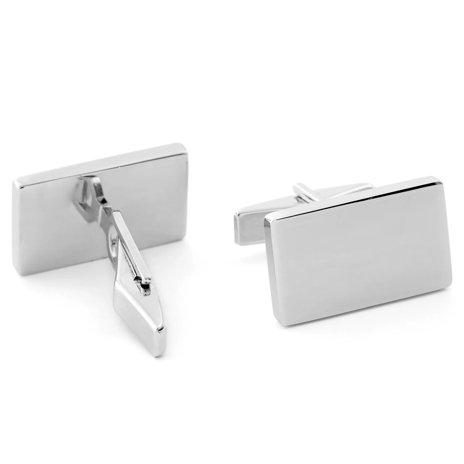 Rectangle Sleek 925s Silver Cufflinks And Short Tie Clip Set - Image 4