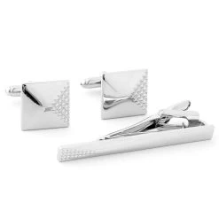 Silver-Tone Fading Diamond Cufflinks & Tie Clip Set