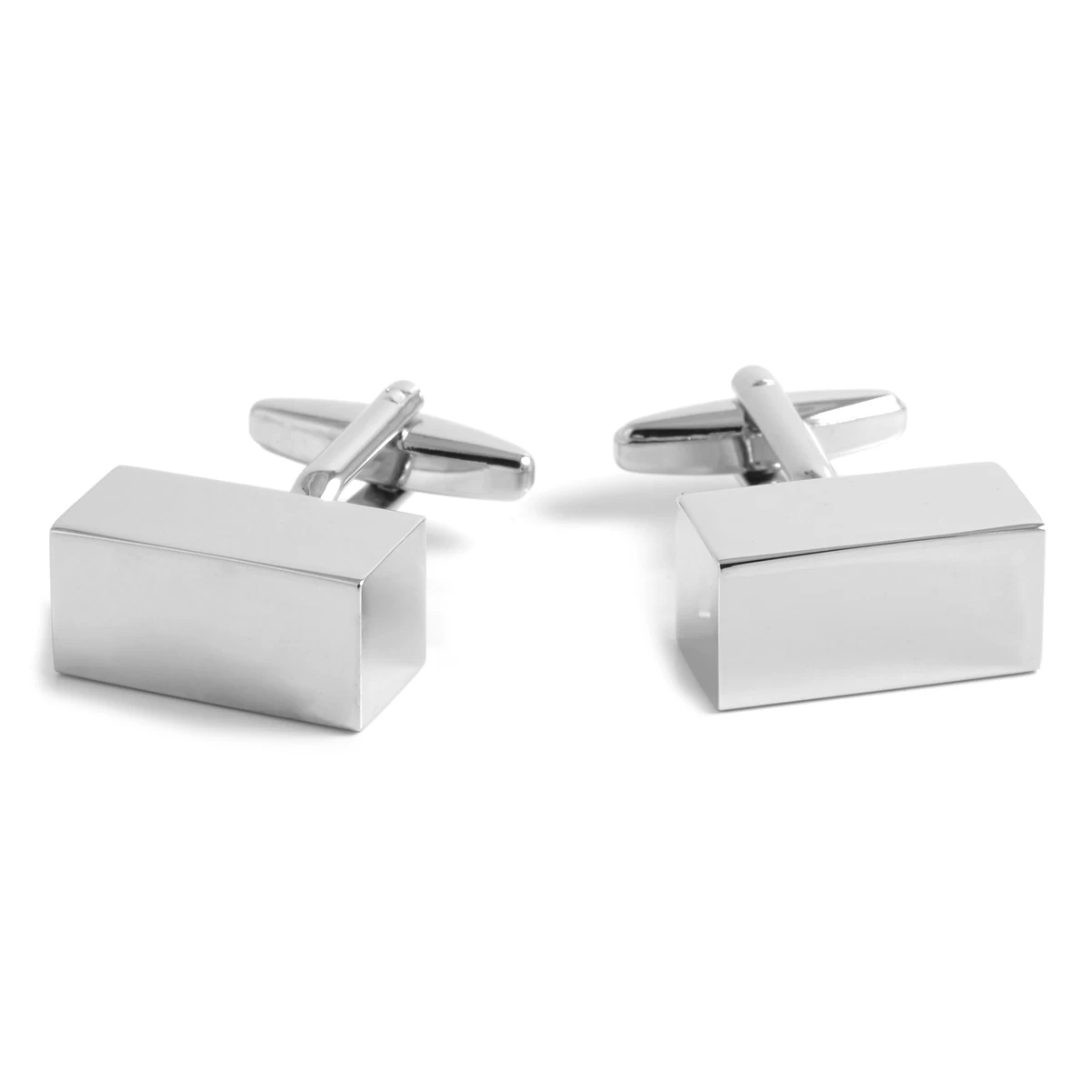 Silver-Tone Solid Modern Cufflinks & Tie Clip Set - Image 2