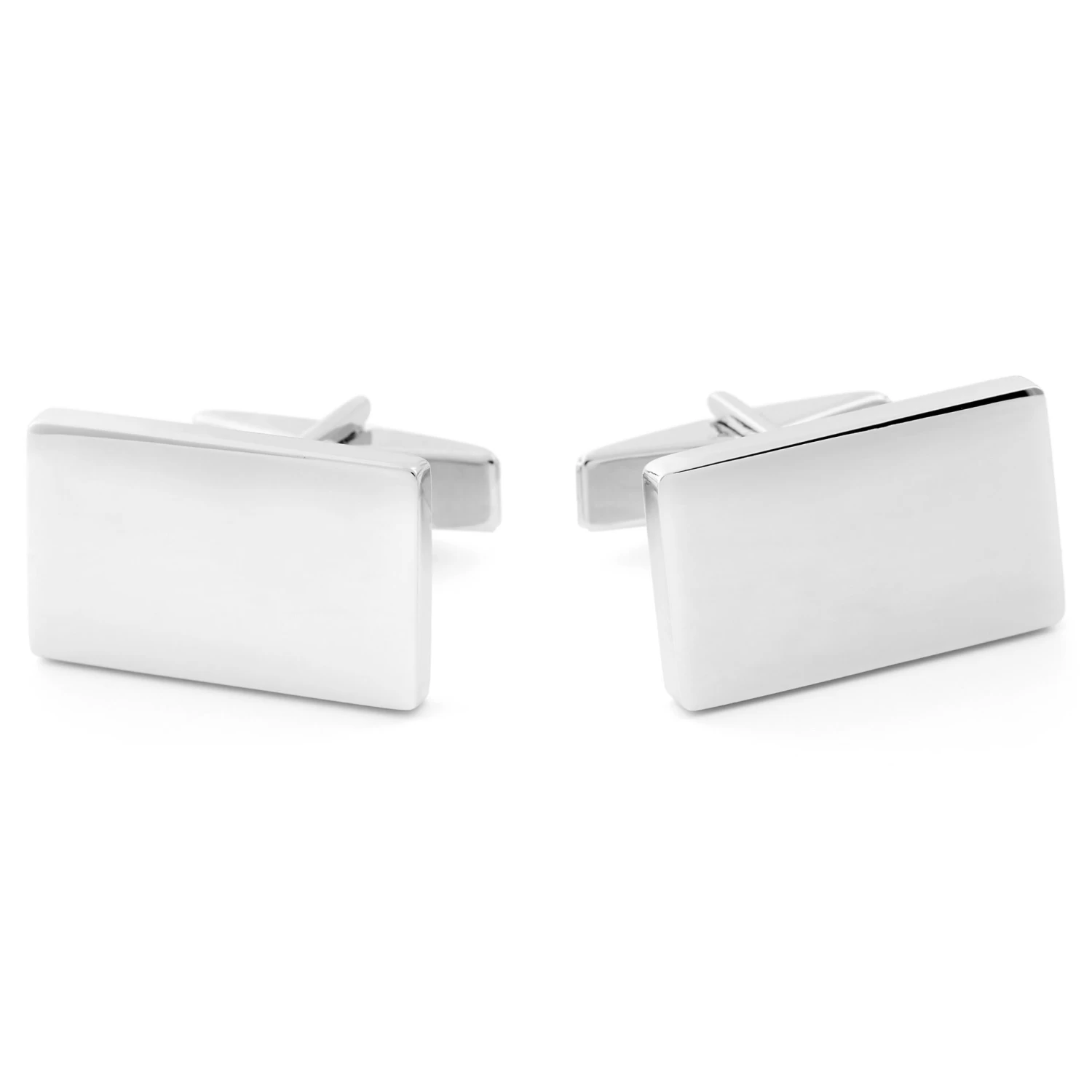 Rectangle Sleek 925s Silver Cufflinks And Short Tie Clip Set - Image 2