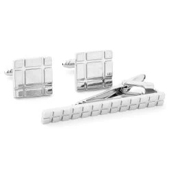 Silver-Tone Tooth Cufflinks & Tie Clip Set