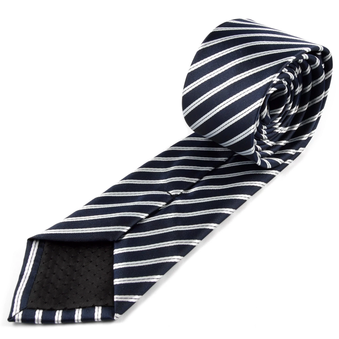 Navy & White Diagonal Striped Microfiber Tie - Image 3