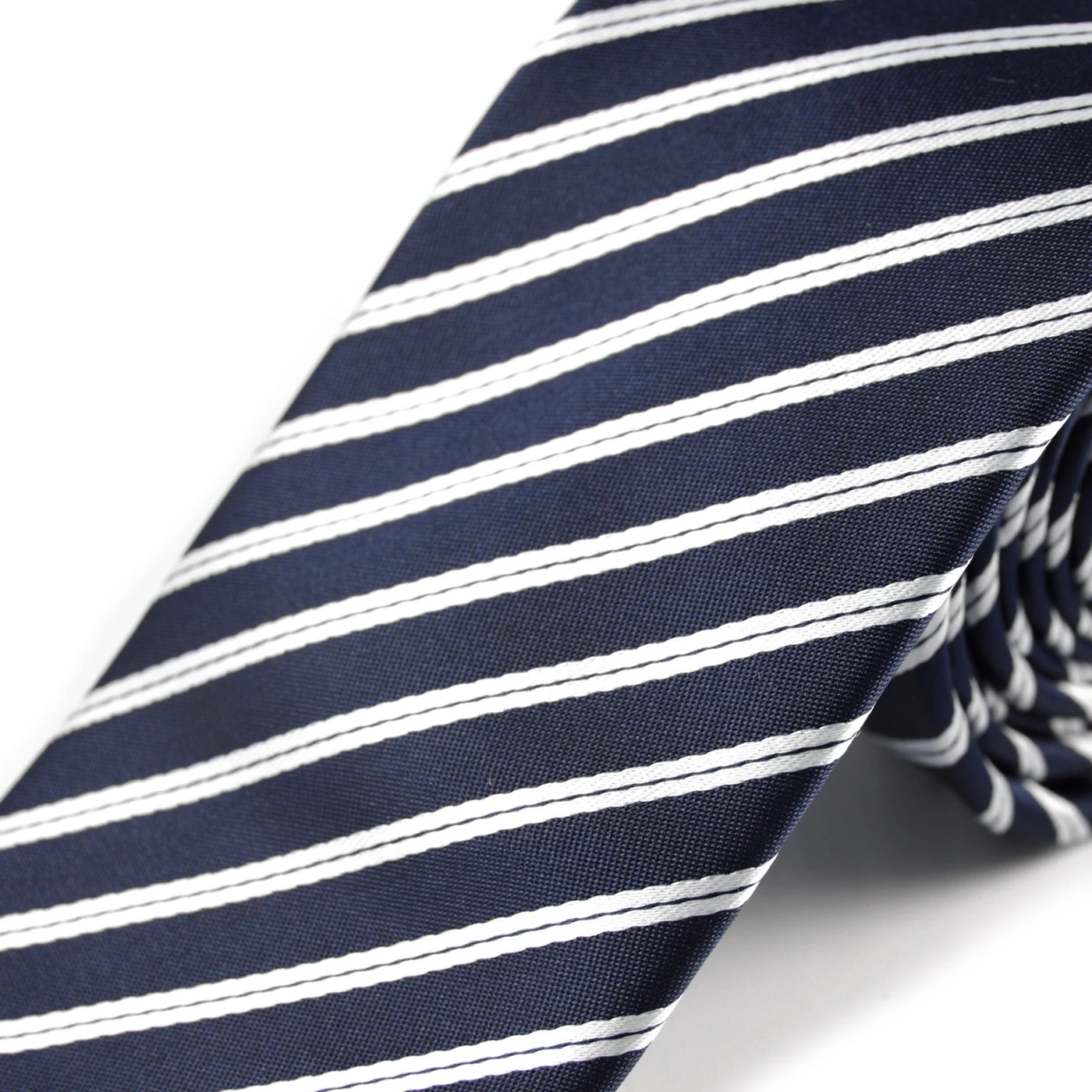 Navy & White Diagonal Striped Microfiber Tie - Image 2