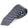 Navy & White Diagonal Striped Microfiber Tie