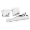Silver-Tone Solitary Stone Cufflinks & Tie Clip Set