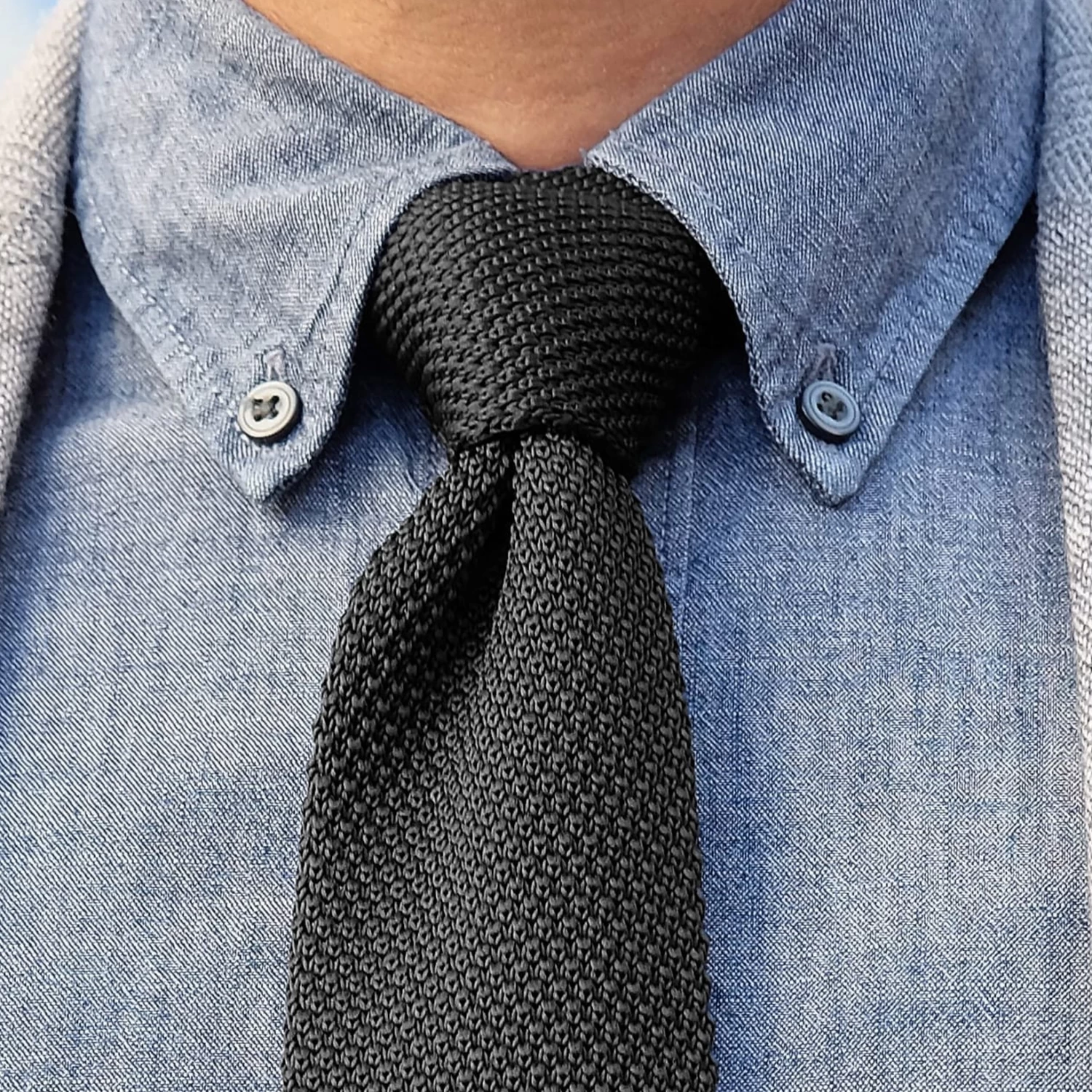 Black Polyester Knitted Tie - Image 7