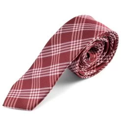 Red & White Polyester Chequered Tie