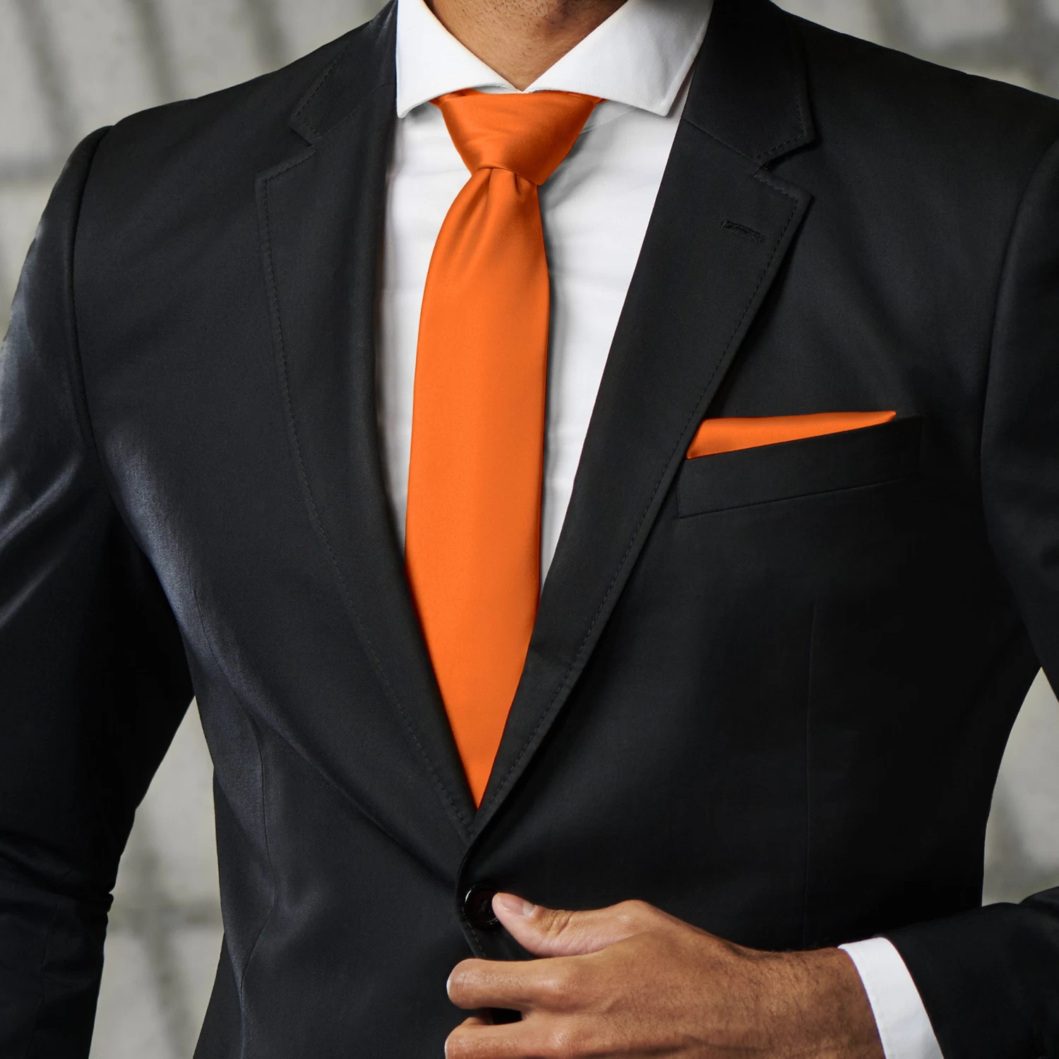 Basic Wide Neon Orange Polyester Tie - Image 4