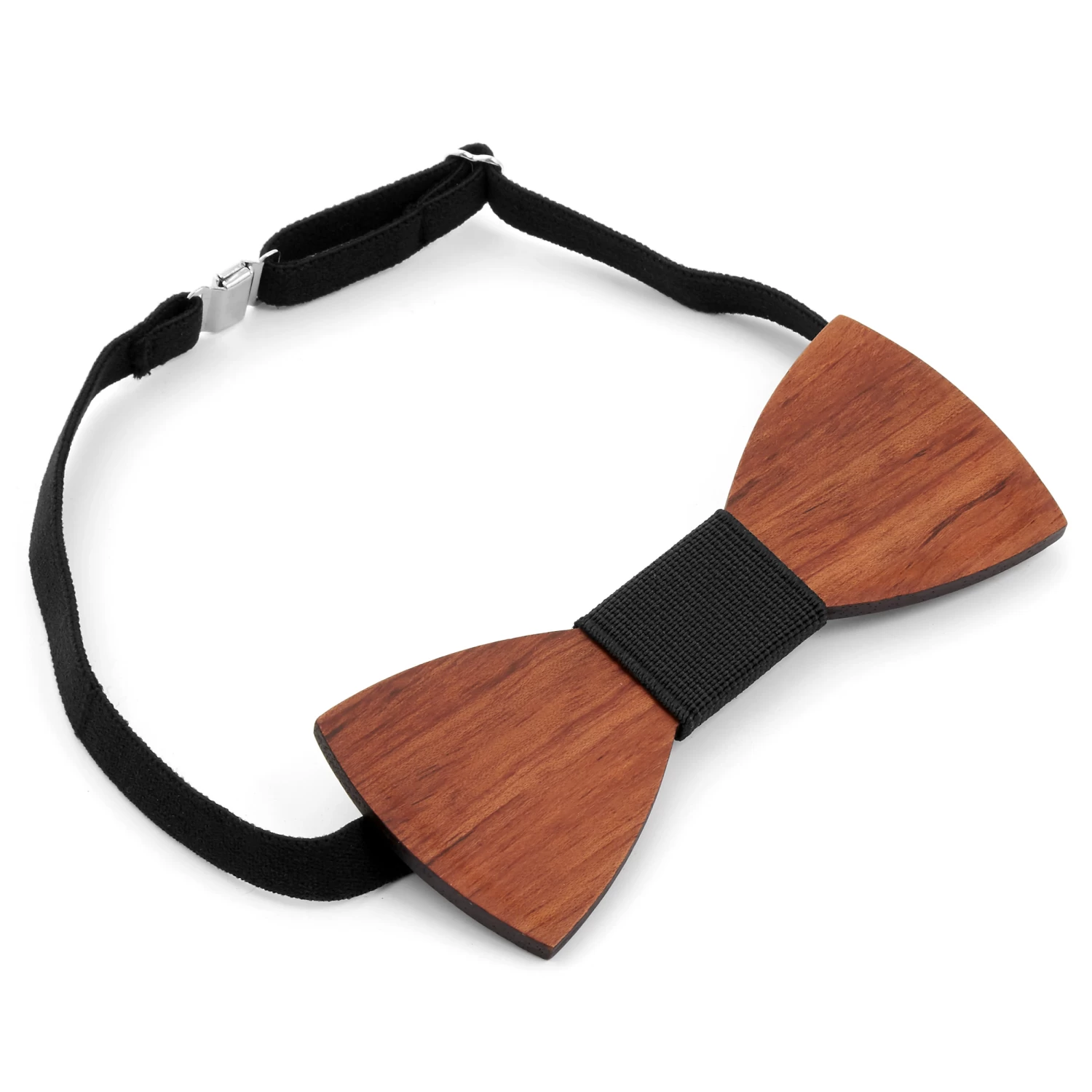 Bubinga Wood Bow Tie With Black Fabric Detail - Image 2