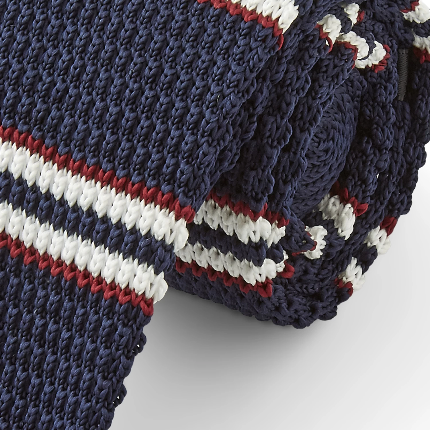 Blue, White & Red Striped Polyester Cable Knitted Tie - Image 2