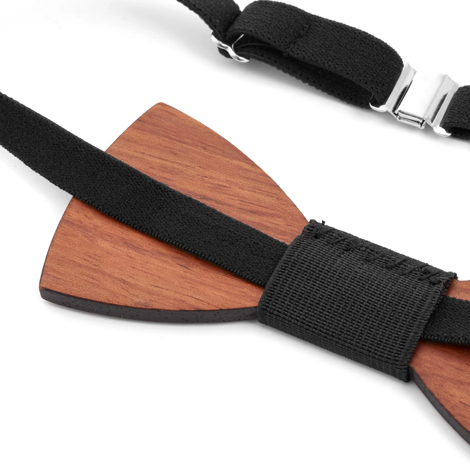 Bubinga Wood Bow Tie With Black Fabric Detail - Image 3