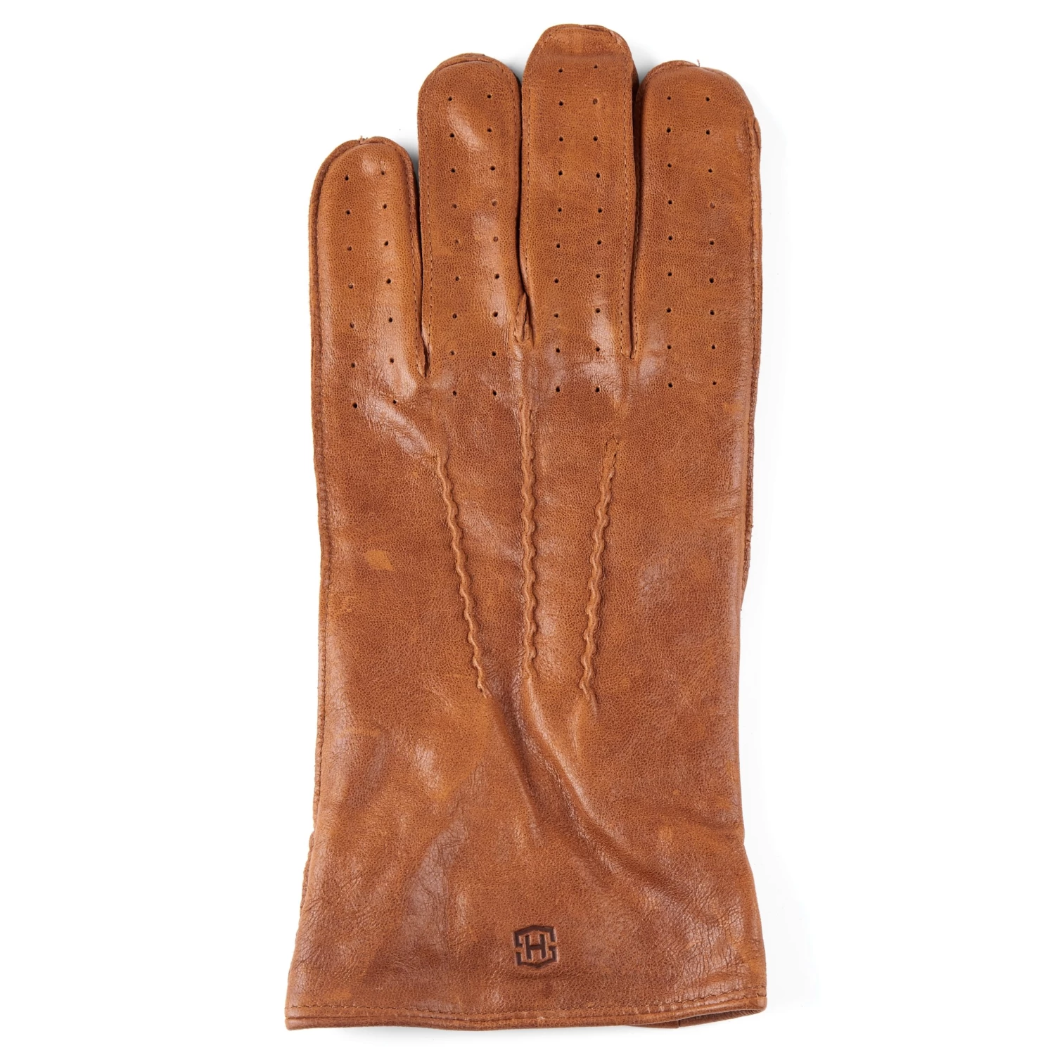 Cuffed Tan Perforated Touchscreen Compatible Sheep Leather Gloves - Image 6