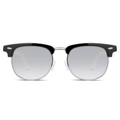Black And Smokey Bamboo Browline Sunglasses
