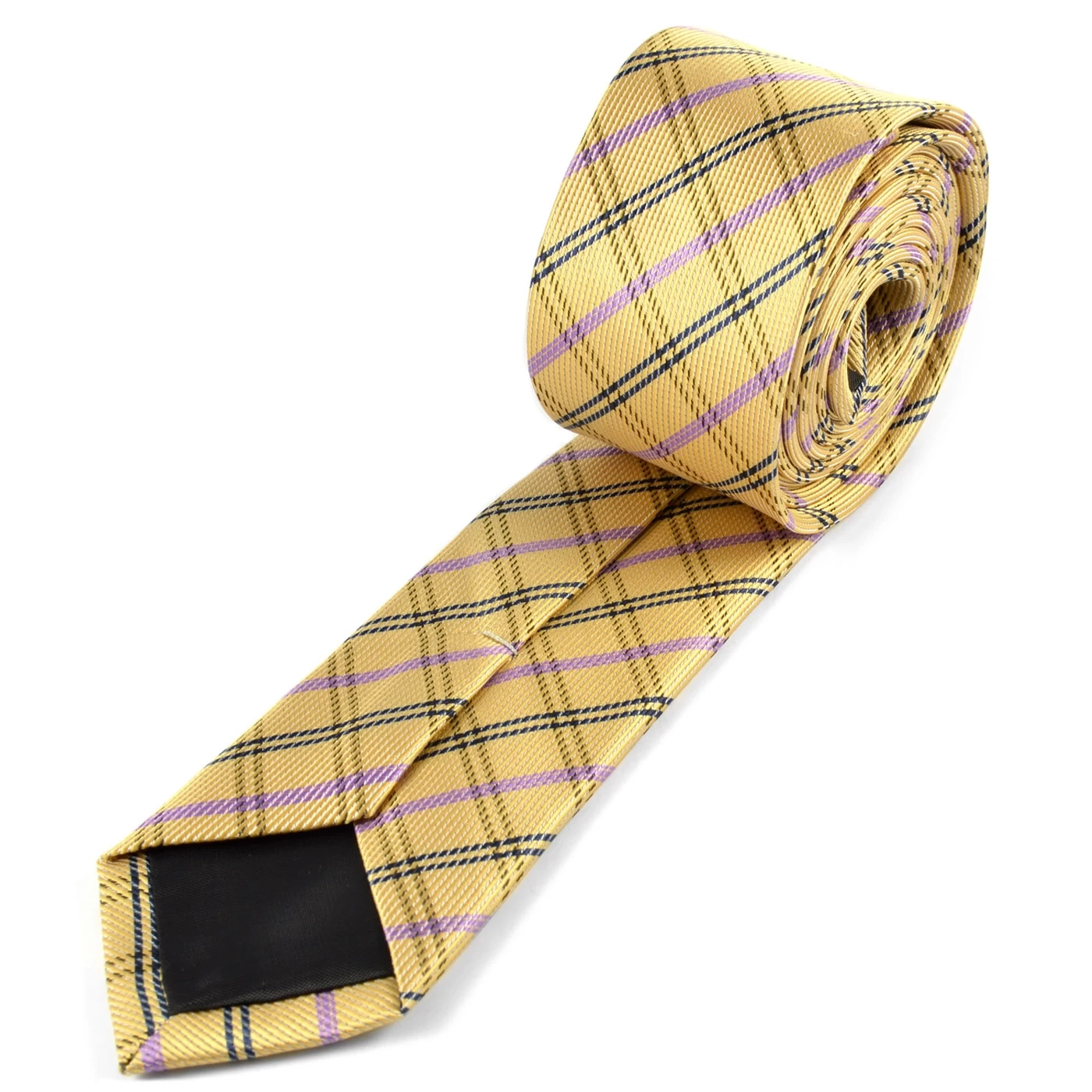 Gold, Pink & Blue Chequered Polyester Tie - Image 3