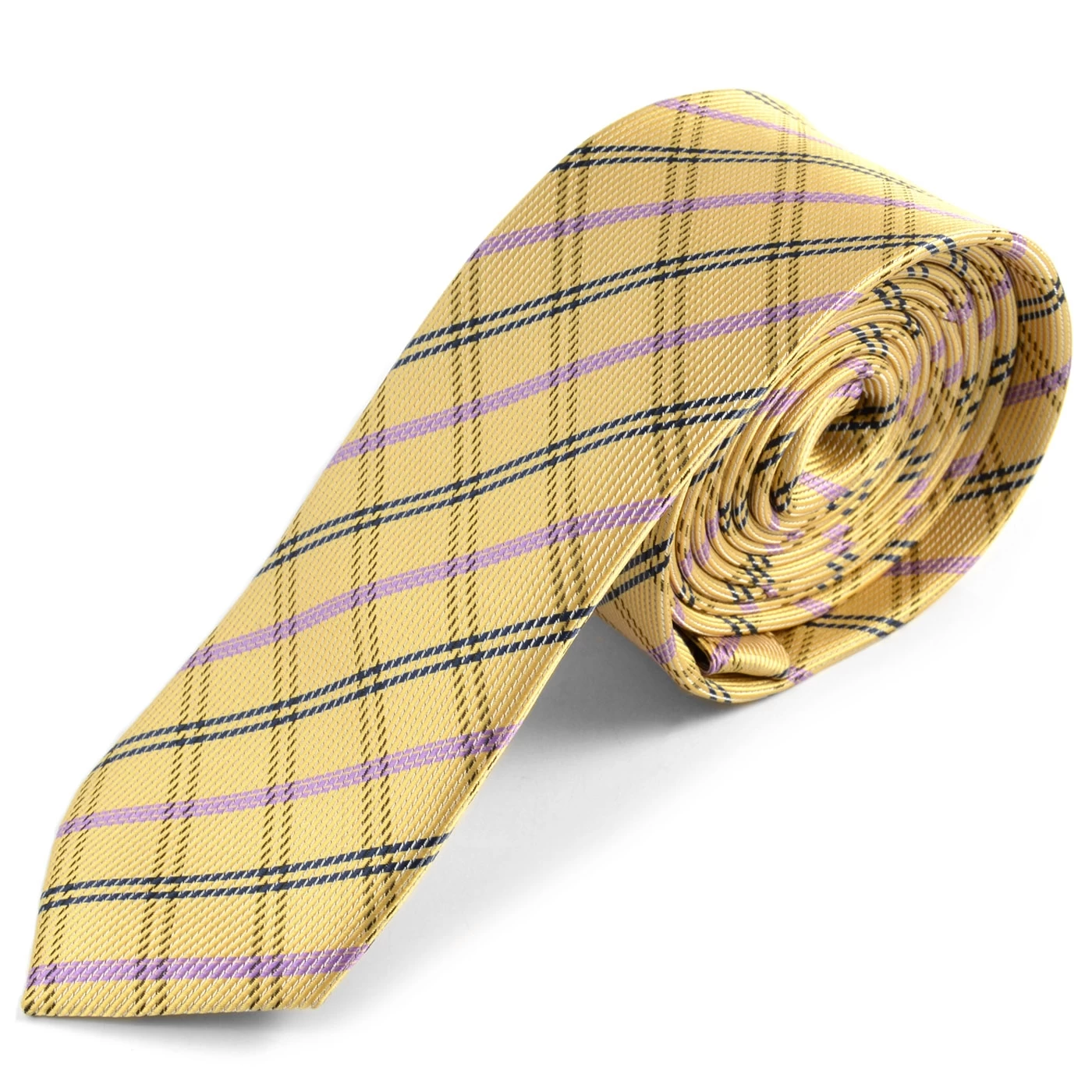 Gold, Pink & Blue Chequered Polyester Tie