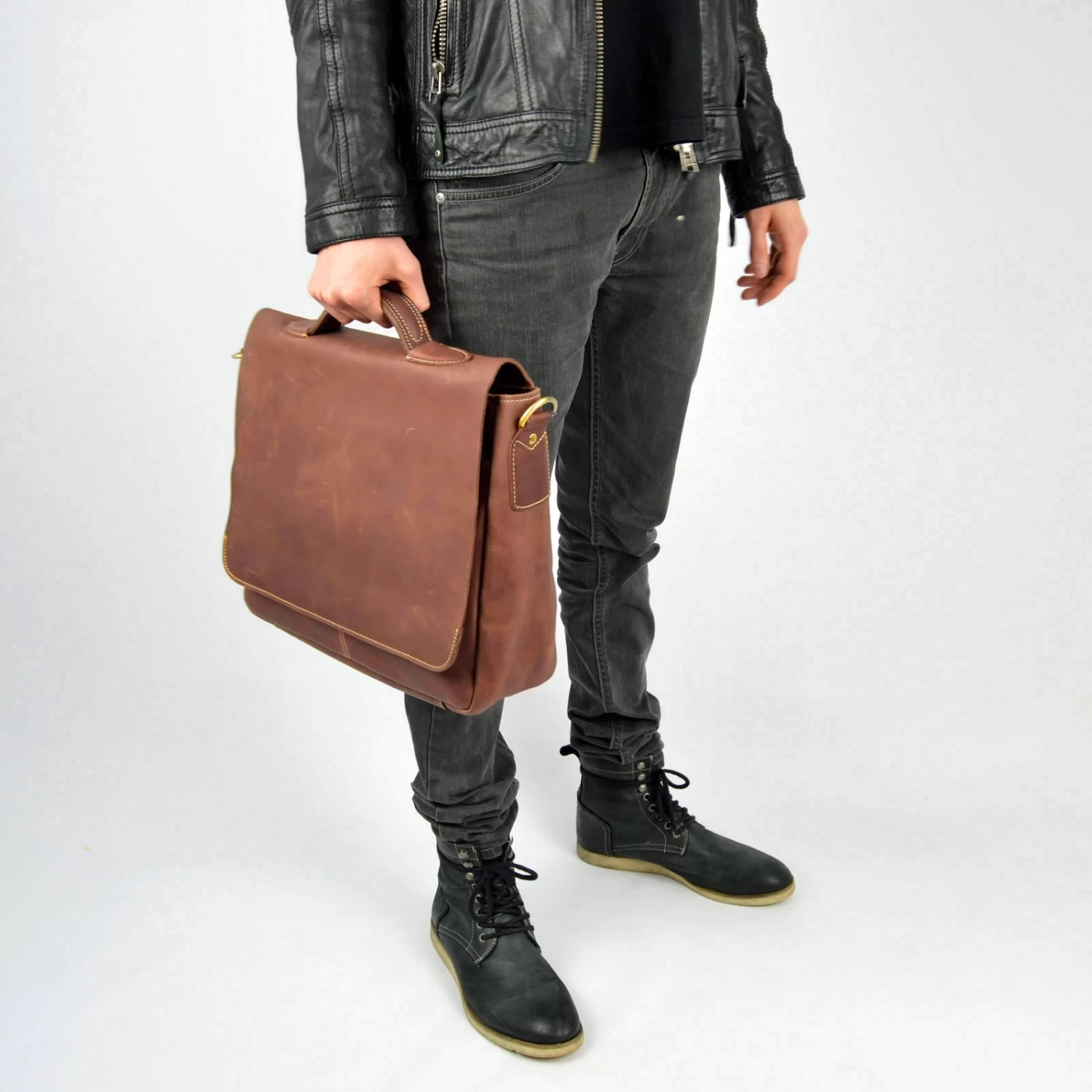 Baiu Matte Brown Leather Bag - Image 9