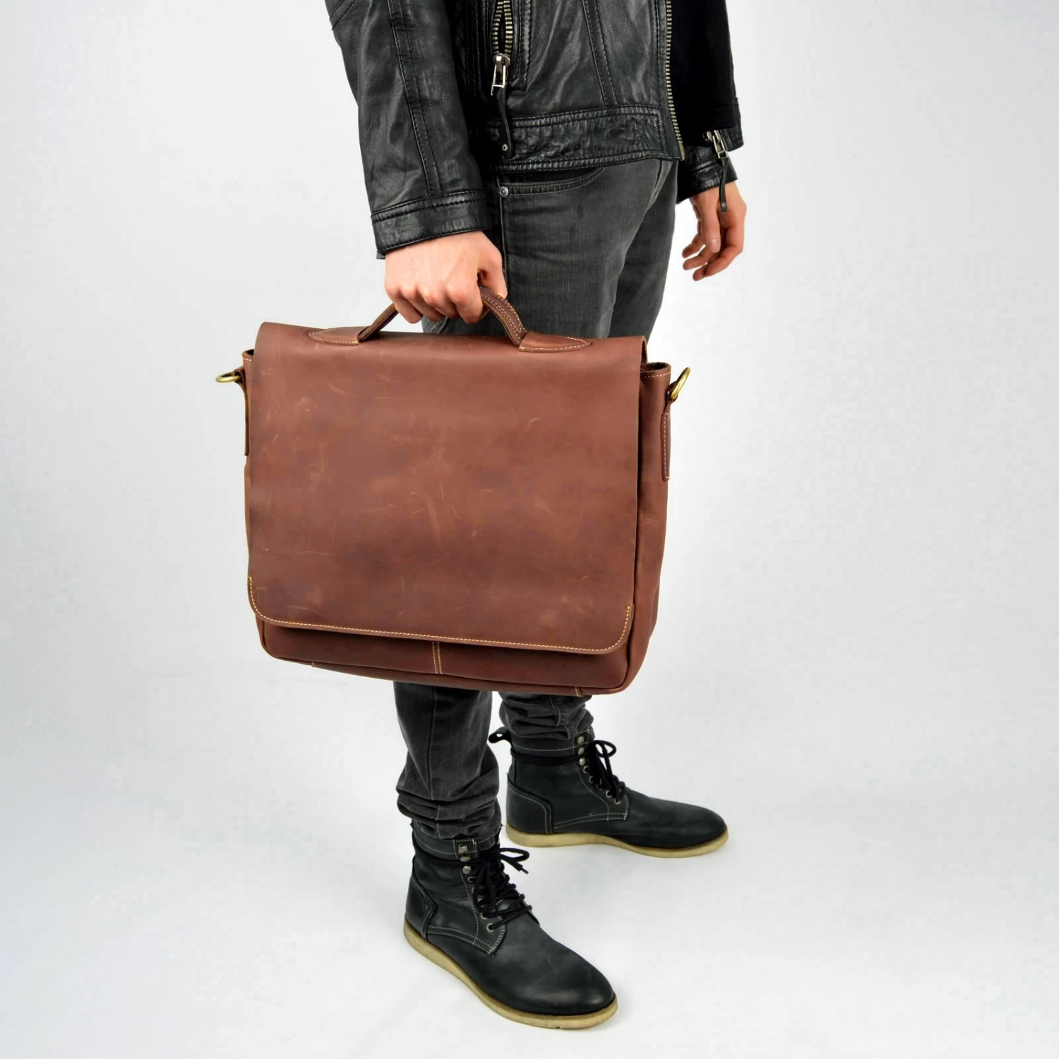 Baiu Matte Brown Leather Bag - Image 10