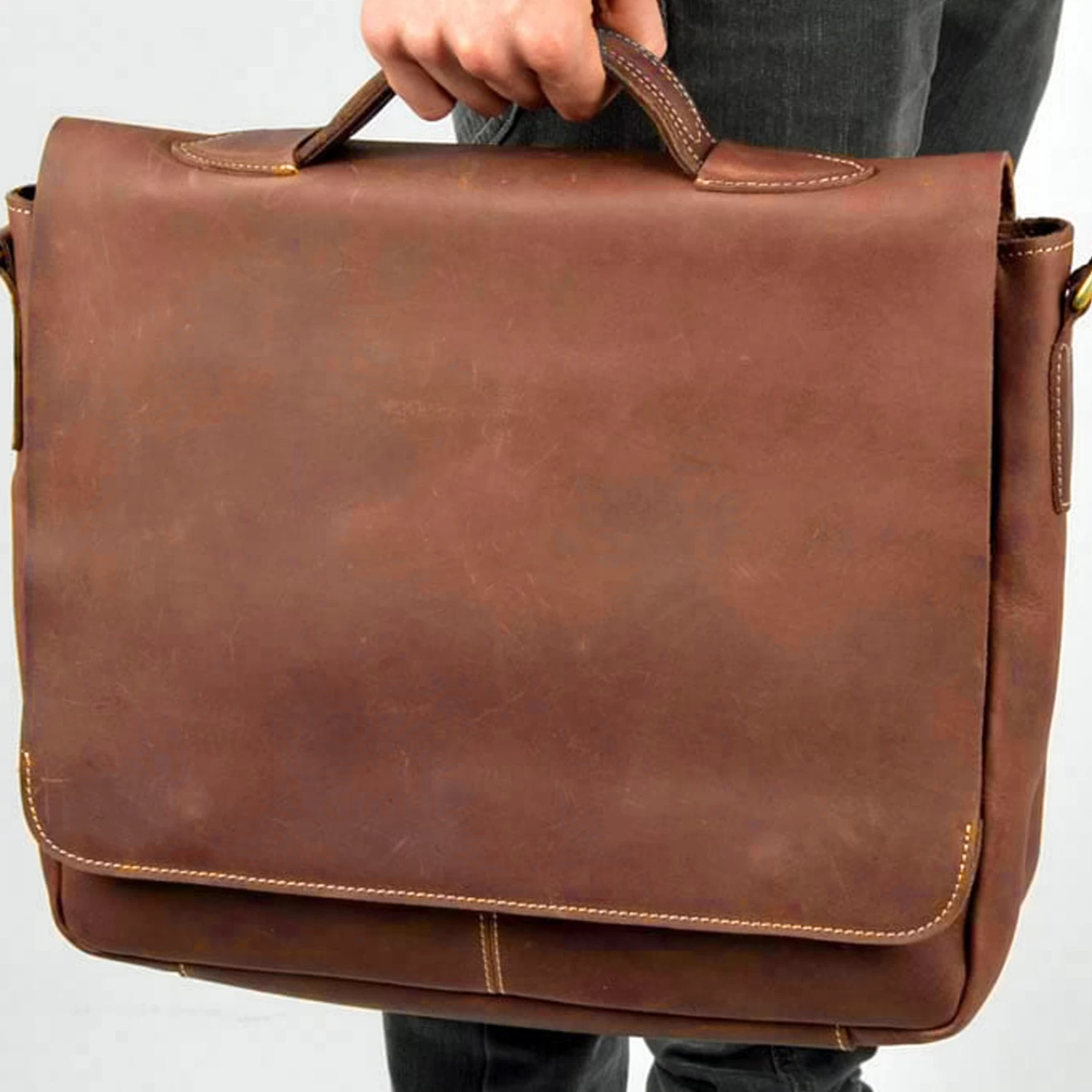 Baiu Matte Brown Leather Bag - Image 11