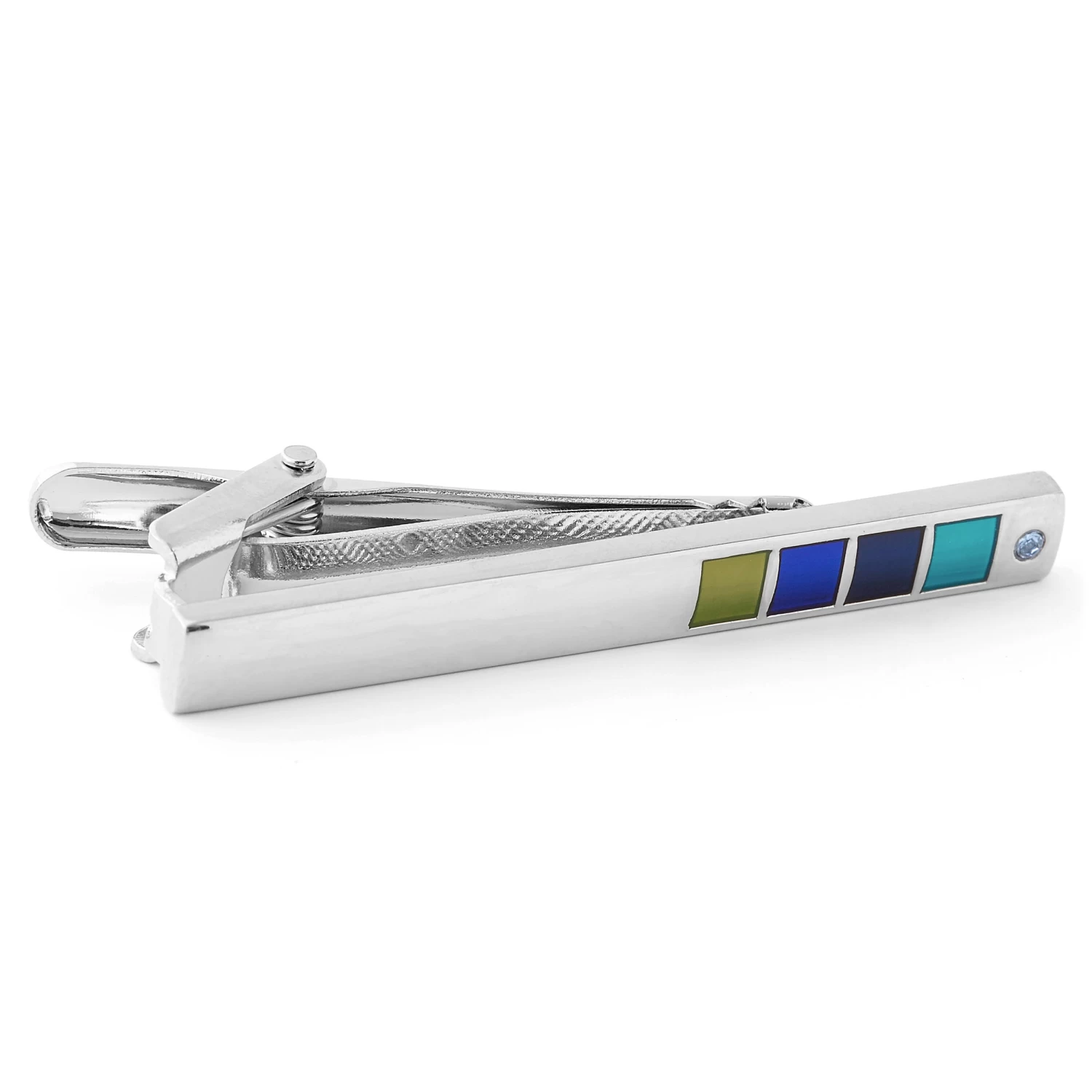 Silver-Tone Blue Marine Stone Cufflinks & Tie Clip Set - Image 4