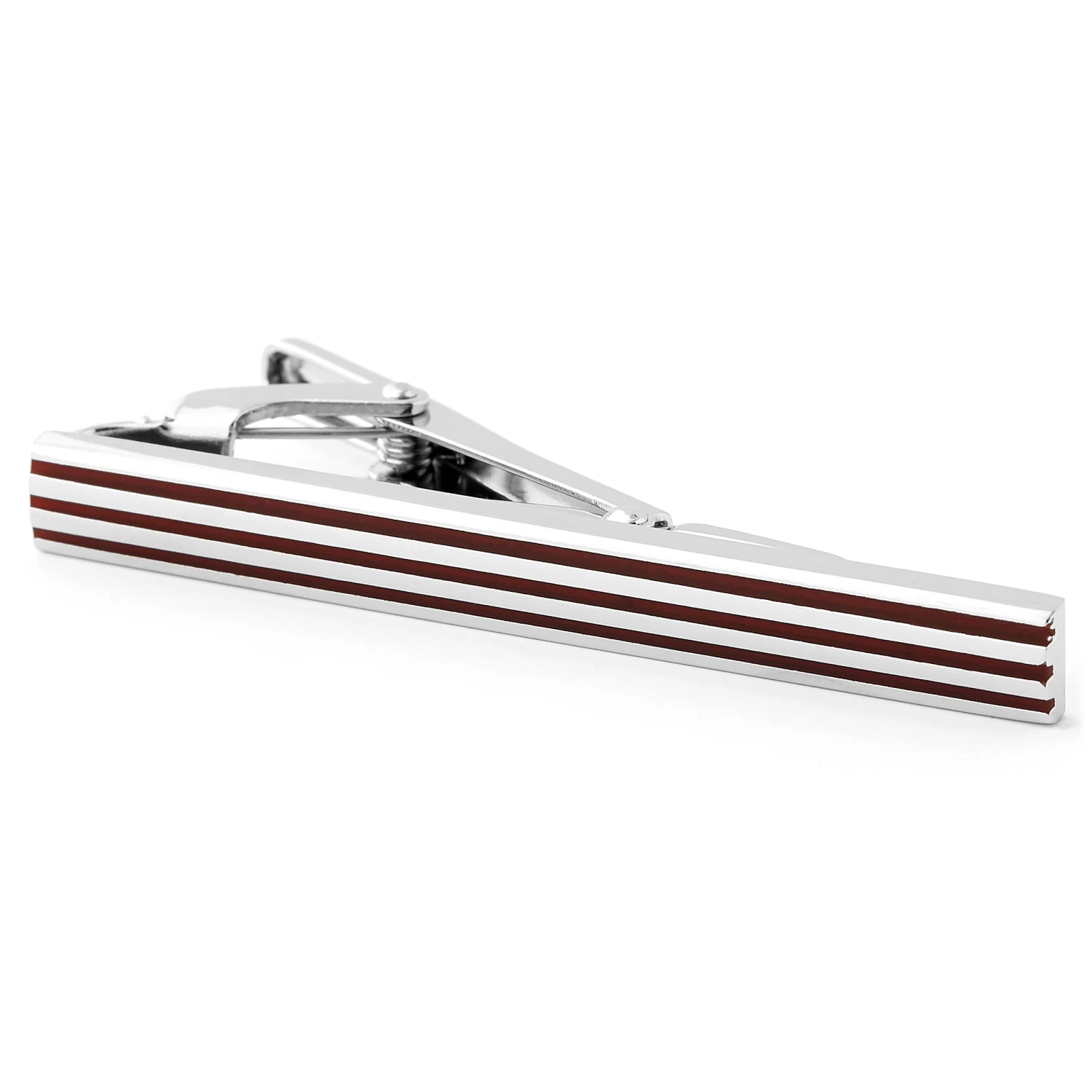 Silver-Tone & Brown Pinstripe Cufflinks & Tie Clip Set - Image 3