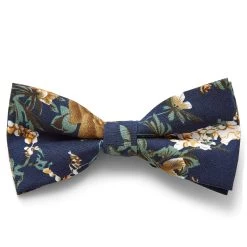 Royal Blue Retro Floral Cotton Pre-Tied Bow Tie