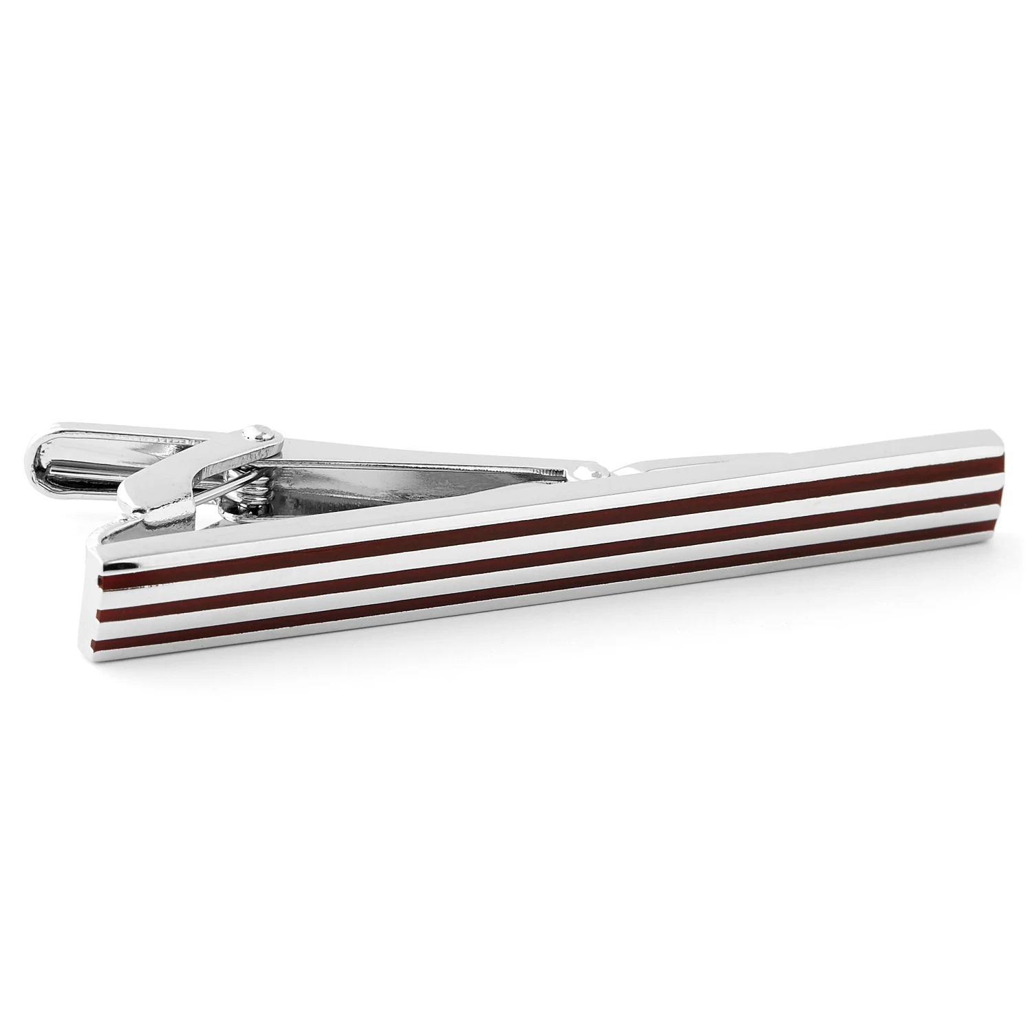 Silver-Tone & Brown Pinstripe Cufflinks & Tie Clip Set - Image 4