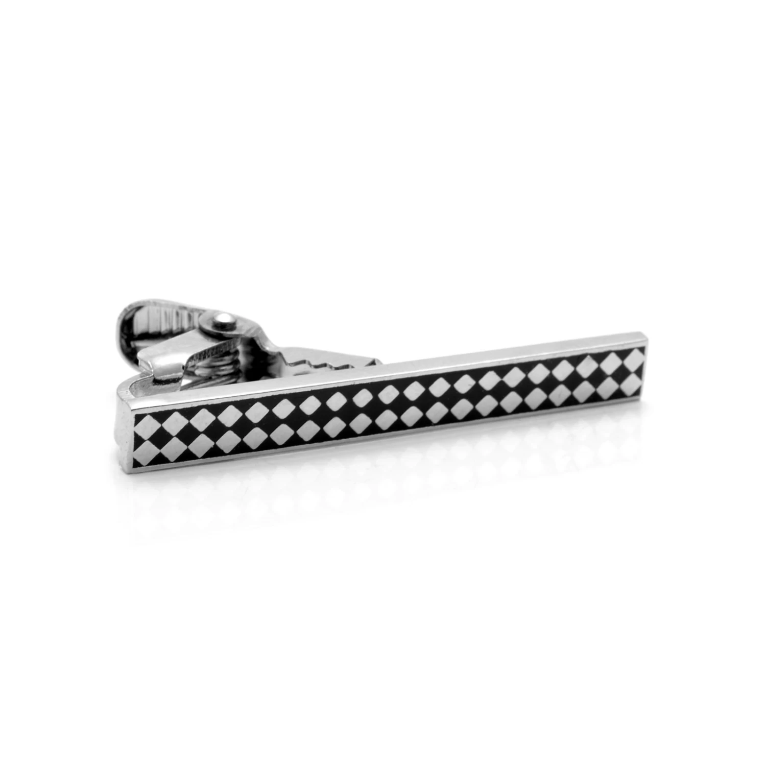 Black & Silver-Tone Dotted Harlequin Tie Clip