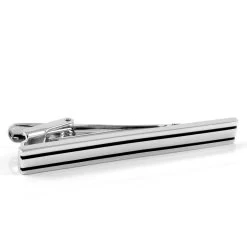 Black & Silver-Tone Two Line Tie Clip
