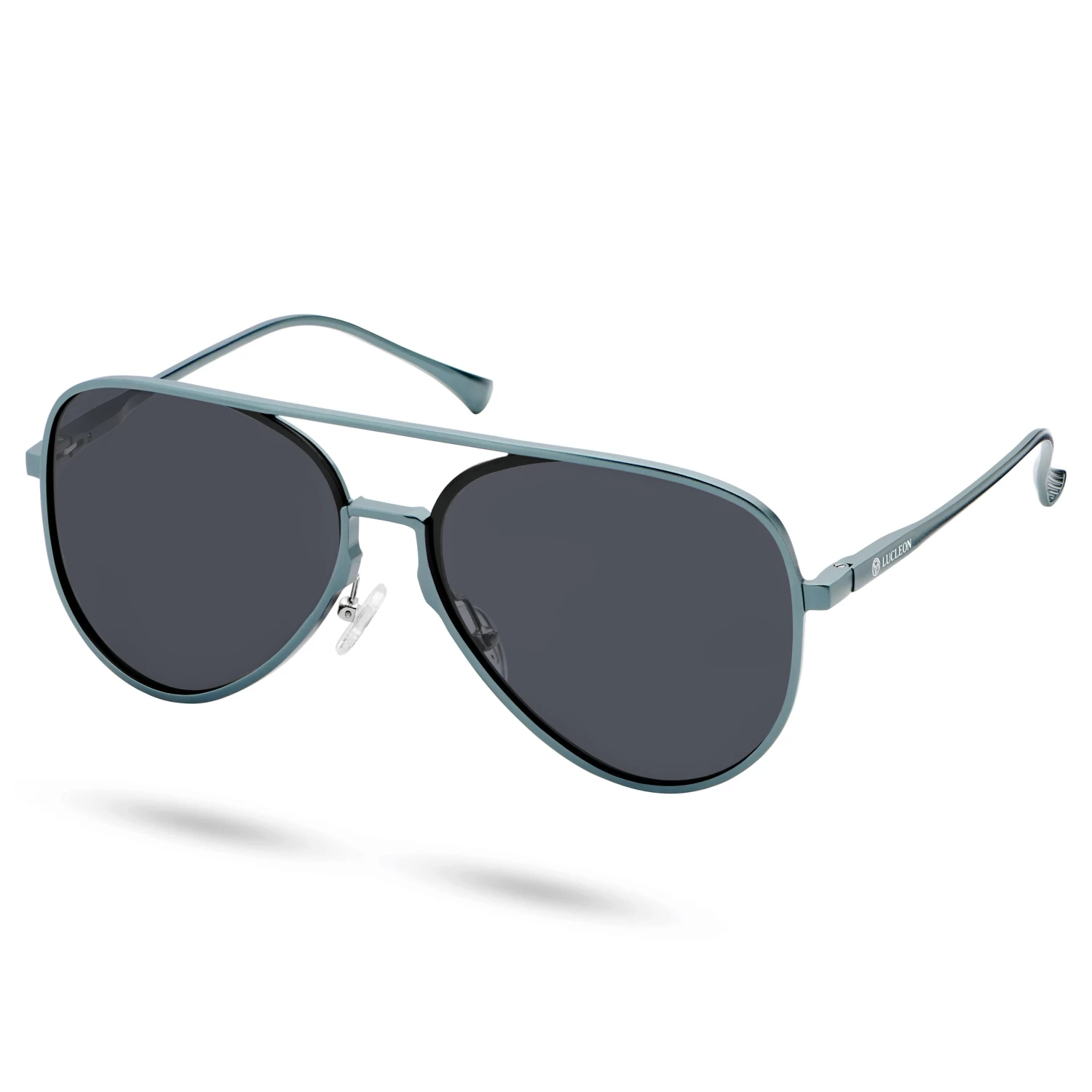 Petrol Blue & Gunmetal Polarised Aluminum Aviator Sunglasses - Image 2
