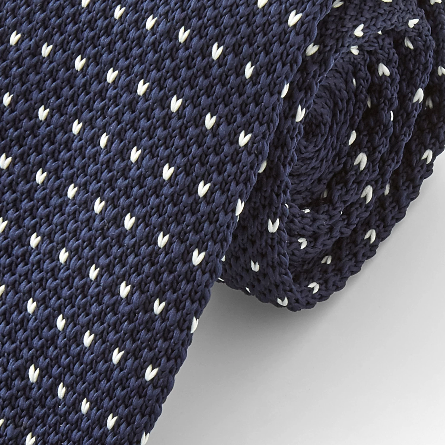 Navy Blue & White Dotted Polyester Knitted Tie - Image 2