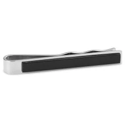 Geo Remix | Silver-Tone & Black Onyx Stone Stainless Steel Tie Bar