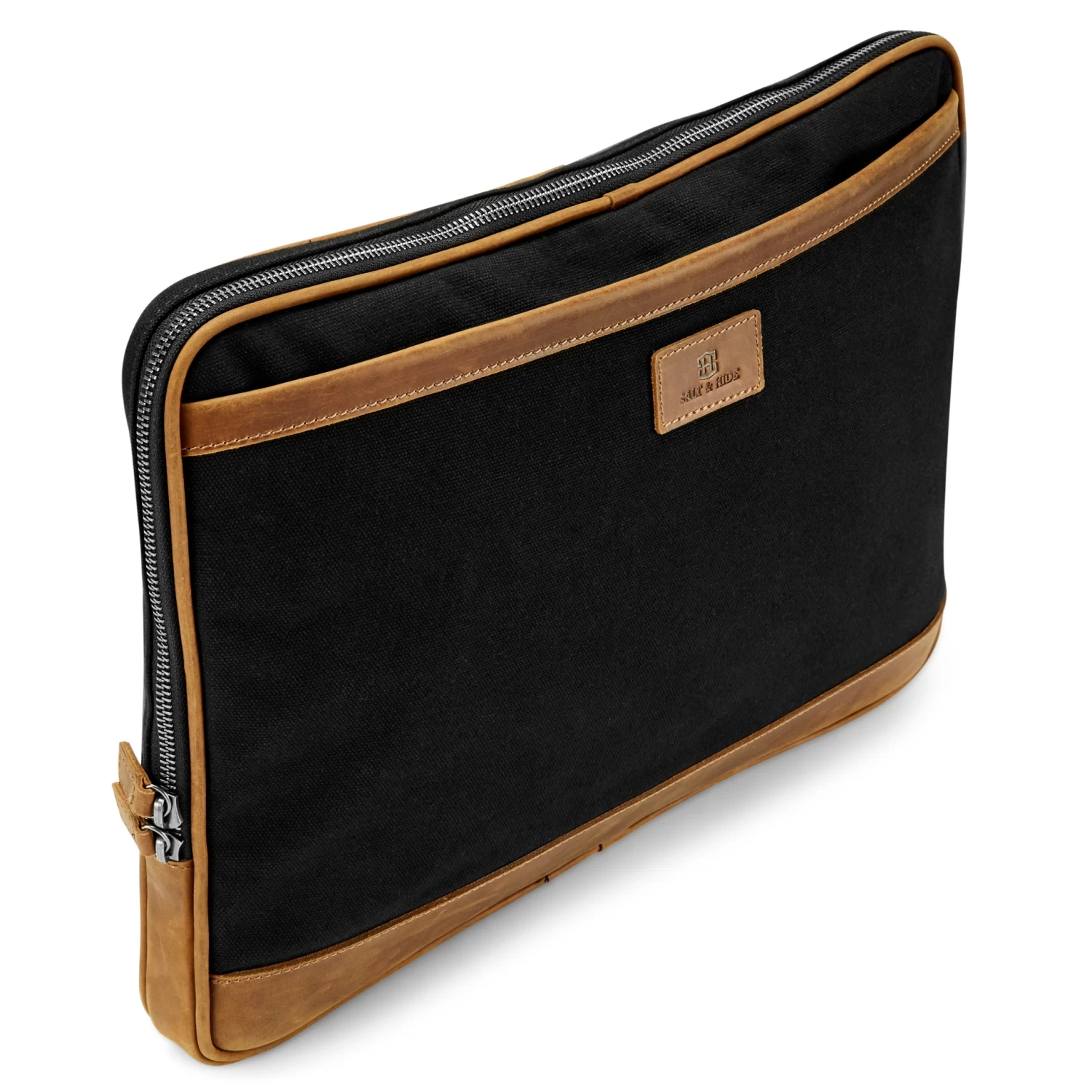Tarpa | Black Canvas & Tan Leather Laptop Sleeve - Image 6