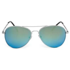 Silver-Tone & Turquoise Aviator Sunglasses