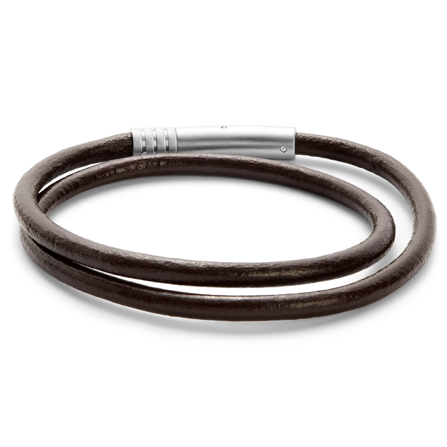 Collins | Simple Brown Leather Wrap Around Cord Bracelet - Image 4