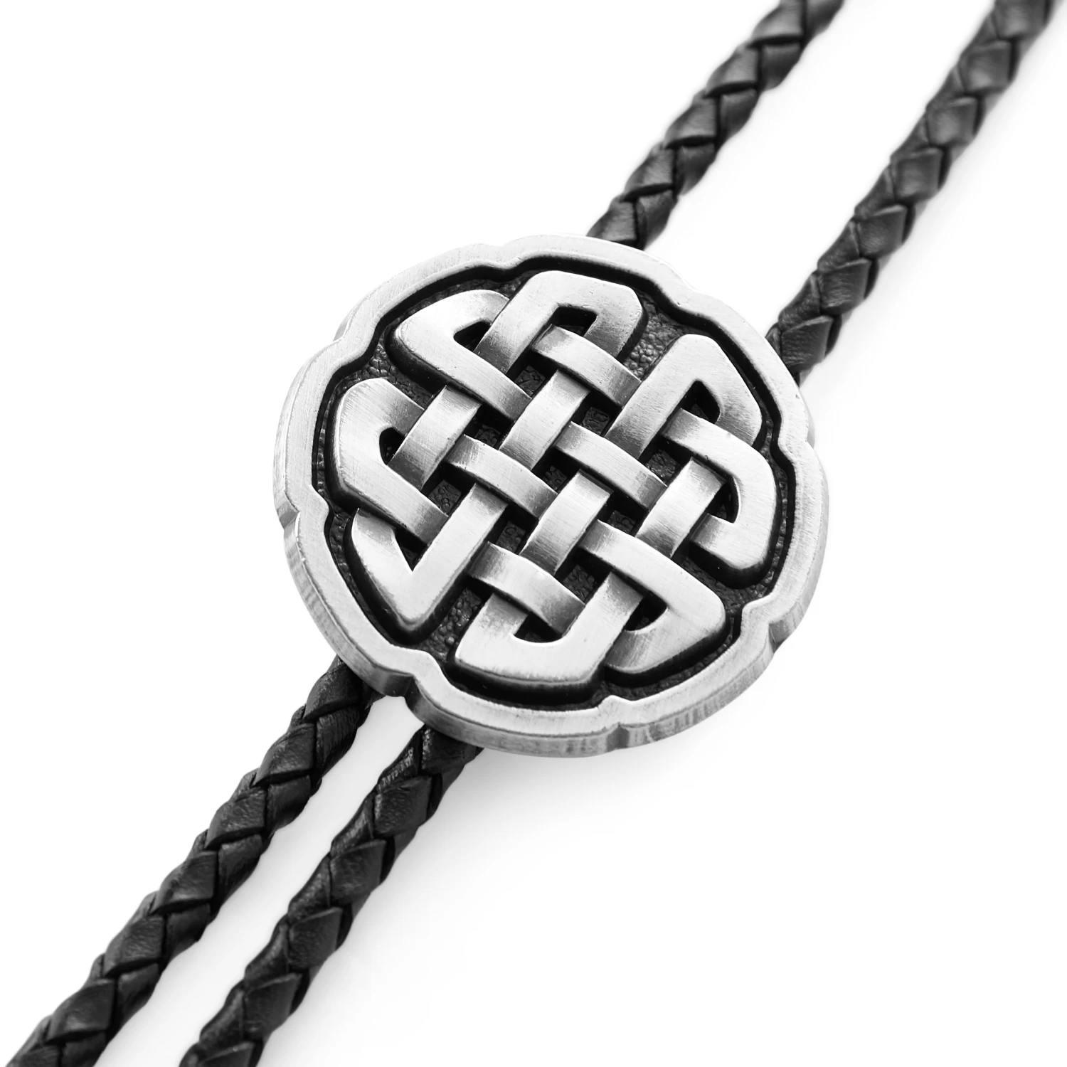 Celtic Knot Adjustable Braided Leather Bolo Tie - Image 3