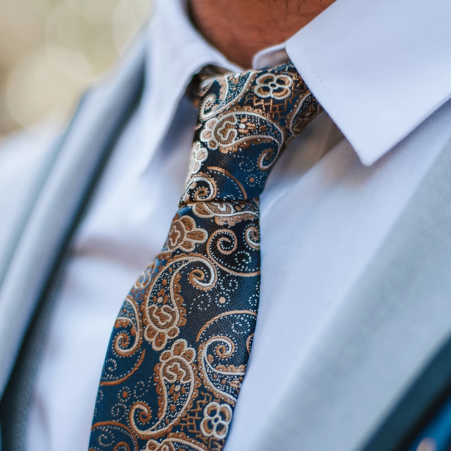Blue & Gold Paisley Pattern Polyester Tie - Image 3