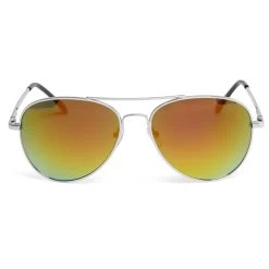 Silver-Tone & Orange Aviator Sunglasses