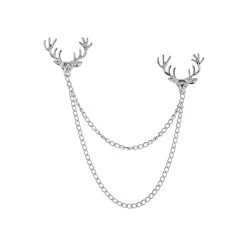 Silver-Tone Double Deer Head Collar Chain