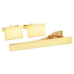Gold 925s Classic Cufflinks & Tie Clip Set