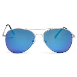 Silver-Tone & Light Blue Aviator Sunglasses