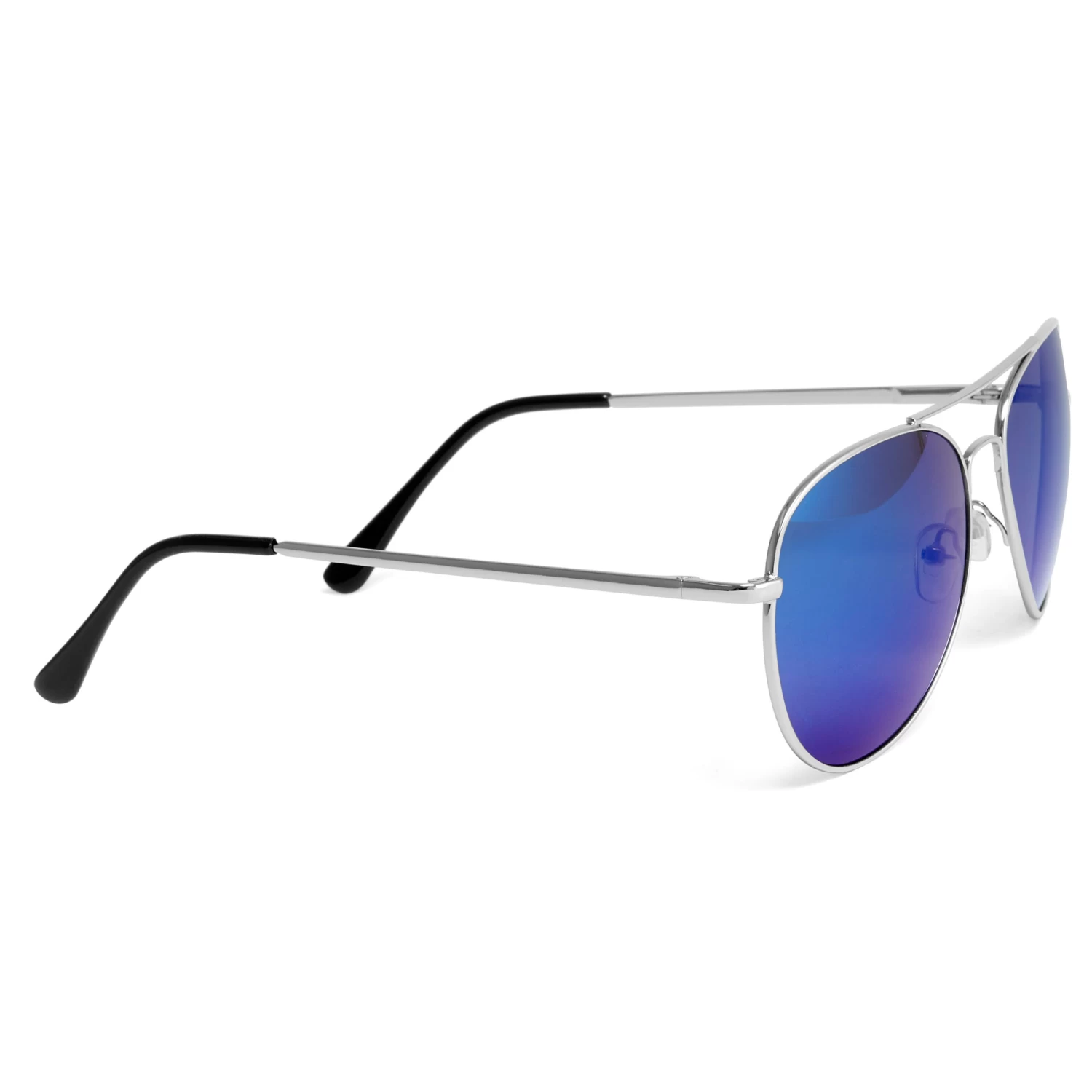 Silver-Tone & Light Blue Aviator Sunglasses - Image 3