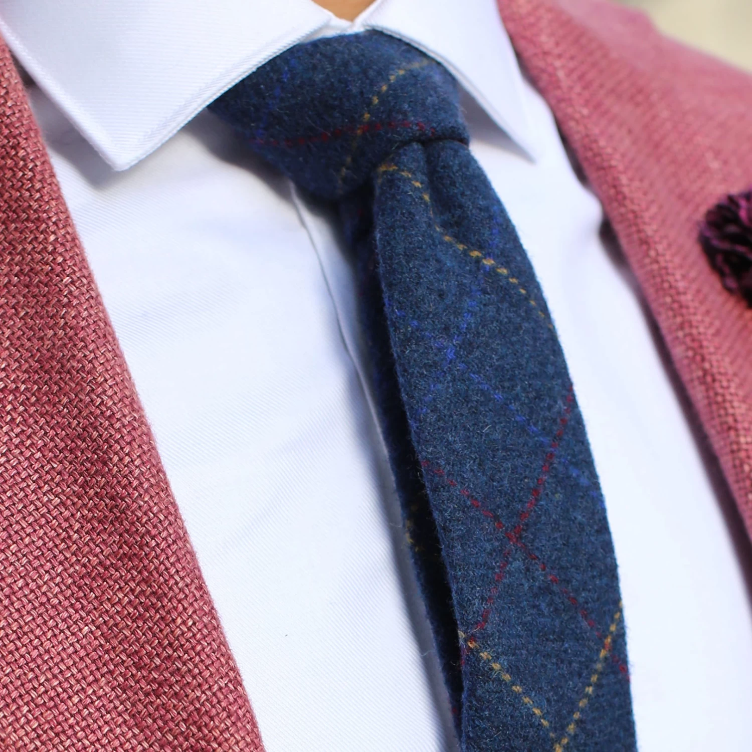 Blue Chequered Handmade Wool Tie - Image 6