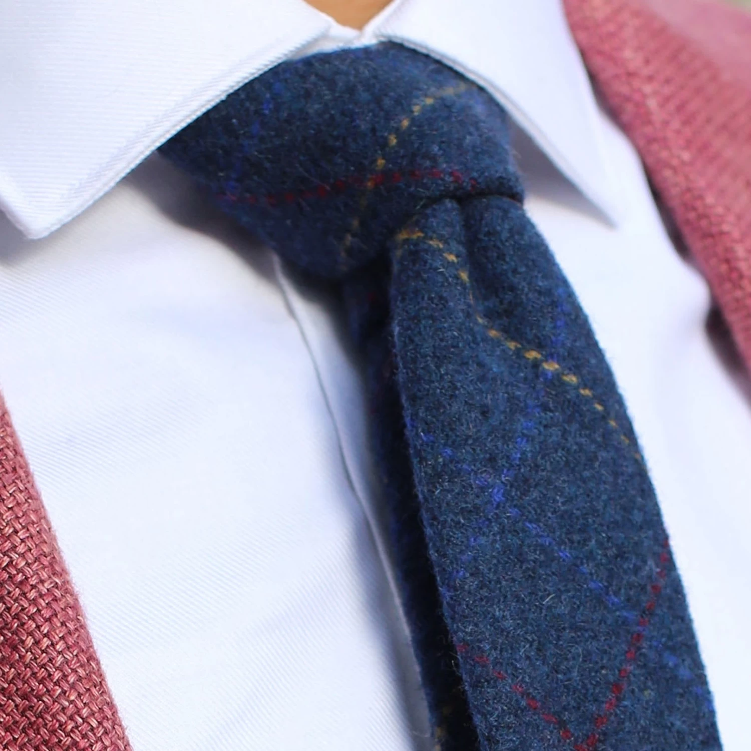 Blue Chequered Handmade Wool Tie - Image 10