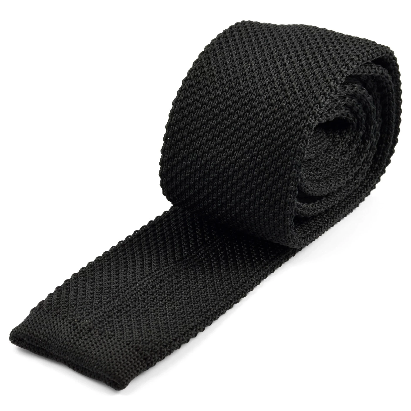 Black Polyester Knitted Tie - Image 2