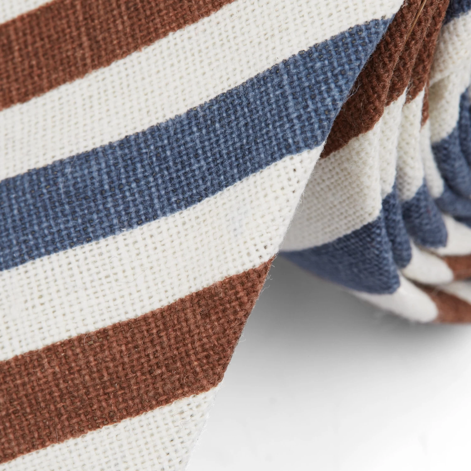 Blue & Brown Diagonal Striped Cotton & Flax Tie - Image 2