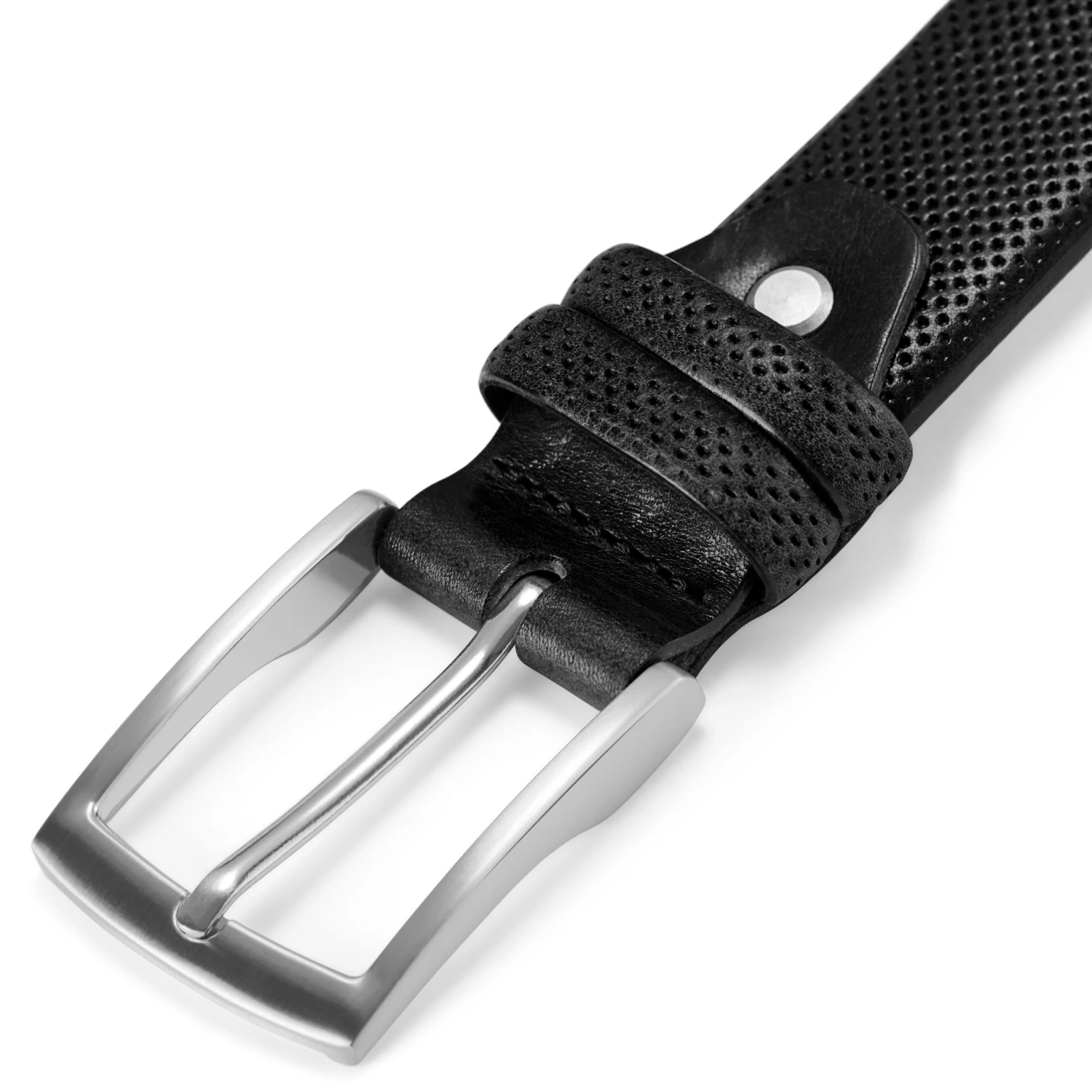 Black Dotted Full Grain Leather Belt - Image 3